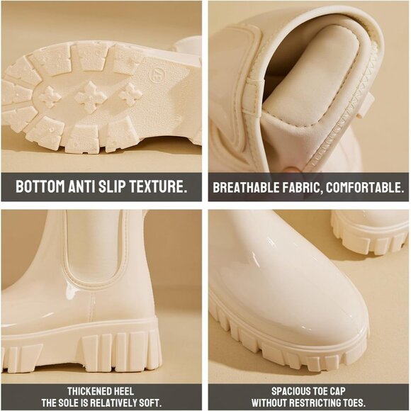 Women's Green Ankle Boots Waterproof Platform Rubber Chelsea Comfortable Shoes - Picture 4 of 6